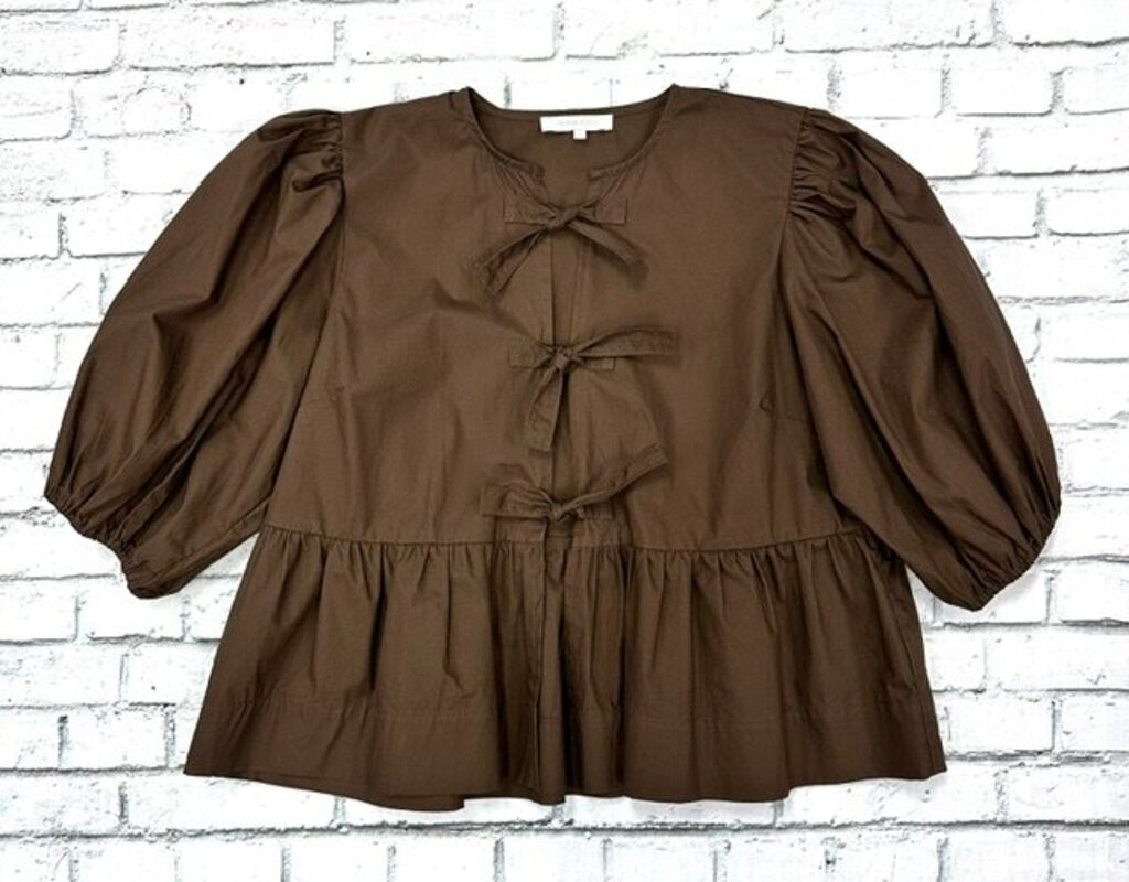 tie front puff sleeve