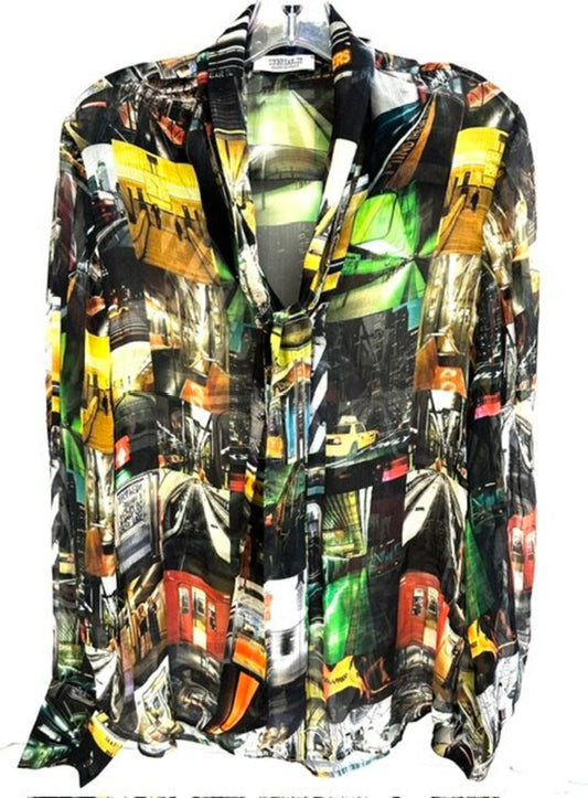 city graphic sheer tie front